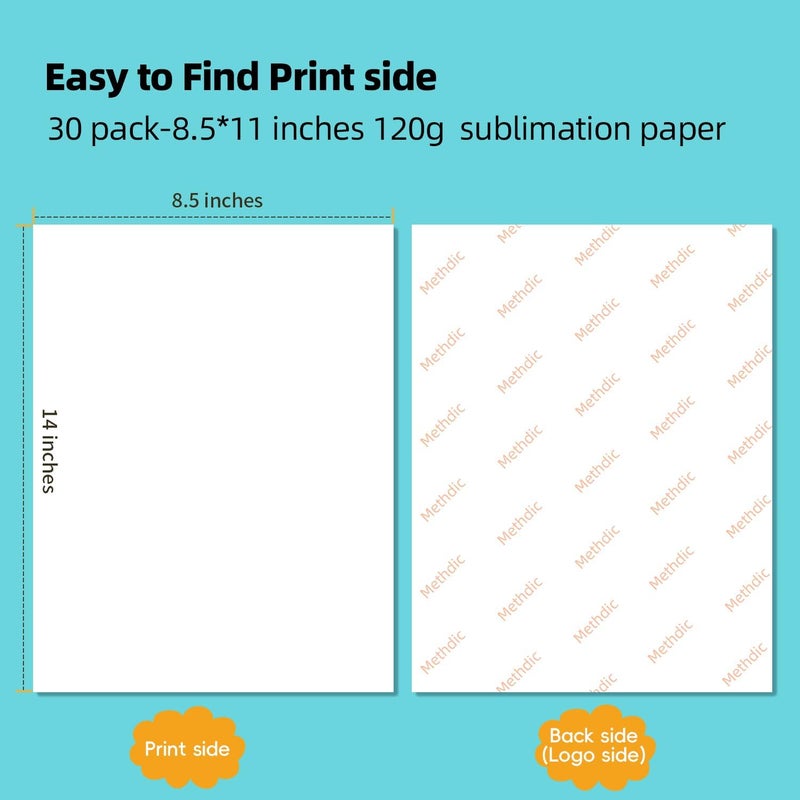Methdic Sublimation Paper 8.5x11 Inch 30 Sheets Sublimation Blanks Transfer Paper For Inkjet Printer ，125 gsm - Image 2
